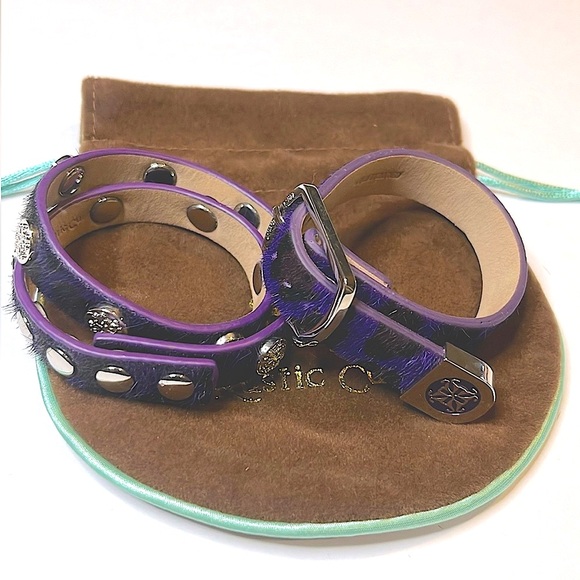 Rustic Cuff - Set of 2 Purple & Black Leather Bracelets - Picture 3 of 8